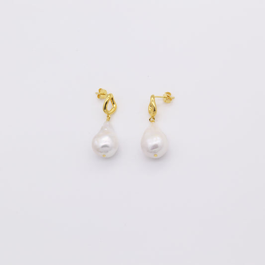 1 pair of 18k gold vermeil drop earrings, large unique barogue pearl