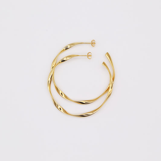 Large twisted hoop earrings, 18k gold vermeil, high polish finish